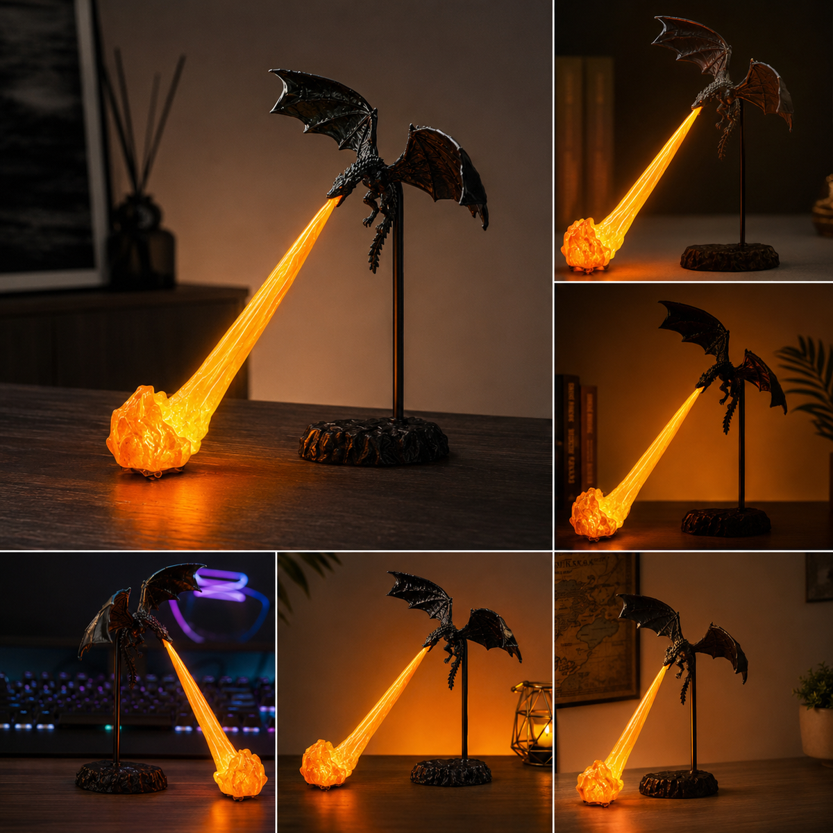 DragonFlame 3D – Fire-Breathing Dragon LED Bookshelf Decor | Buy 1 Get 1 Free